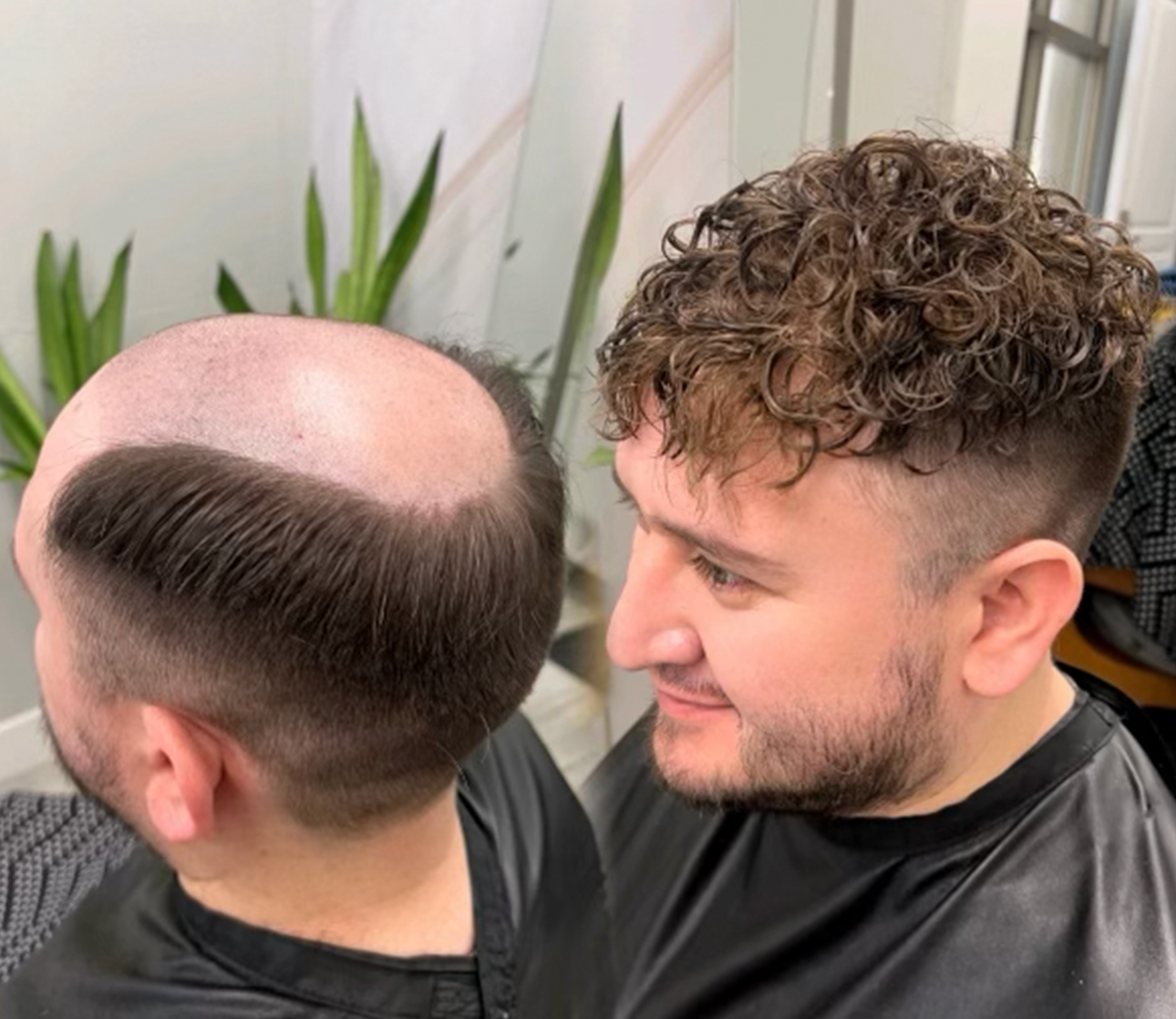 Curly men's hair unit result Curly men's hair unit before-and-after result