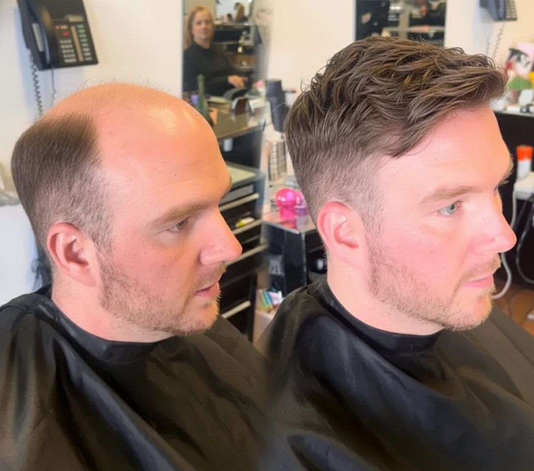 Non-surgical hair replacement result Men's non-surgical hair replacement result