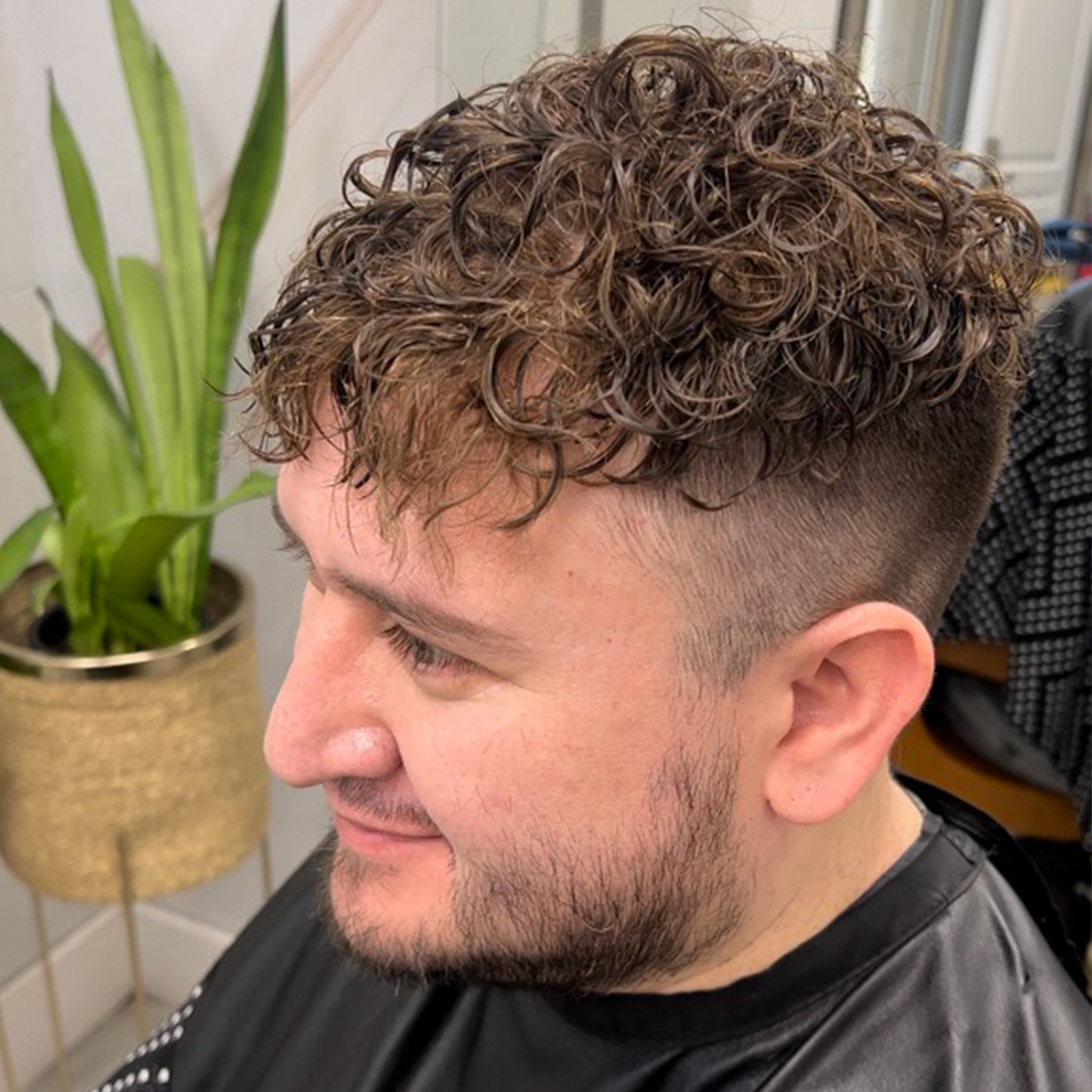 Finished curly men's hair system Finished curly men's hair system result